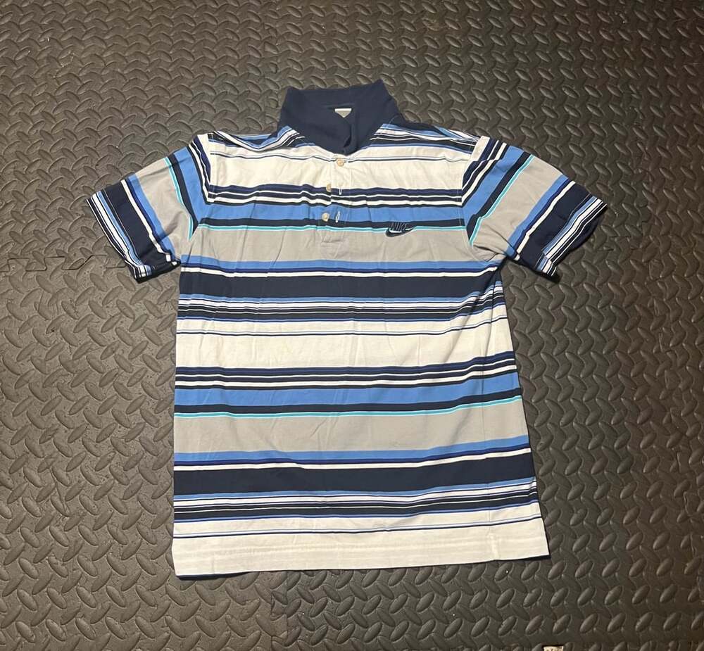 Nike Sportswear Striped Polo Shirt Size M Blue White Gray